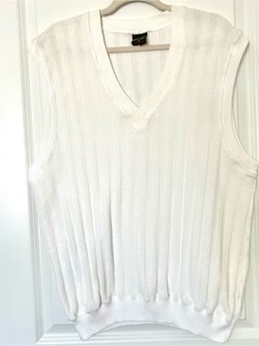 VTG Y2K 90s Men Cross Creek 100% Cotton Sweater Vest V-neck White Preppy Retro M